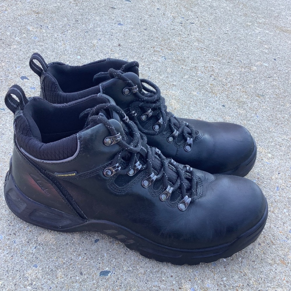Clarks Mens Waterproof Black Leather Hiking Work Boots Size 10M 23387